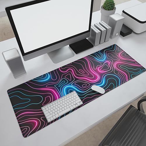 Vista 7 de Ovenbird Alfombrilla de mouse para juegos con bordes cosidos, mapa topográfico rosa extendido XL con base antideslizante, alfombrilla de mouse