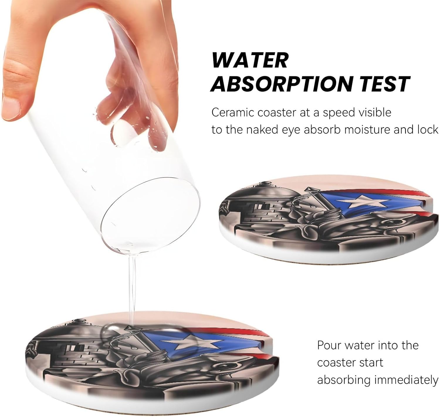 Puerto Rico Frog Flag Car Coasters for Cup Holders 2 Pack Universal Anti Slip Car Cup Holder Coasters 2.56 Inch Absorbent Ceramic Drink Mat with Cork Base Finger Notch Auto Interior Accessories