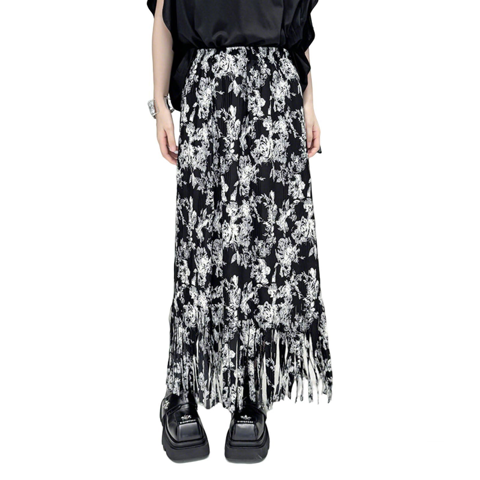 Womens Floral Long Tiered Maxi Skirts Elasticity High Waist Trendy Casual Summer Boho Flowy A Line Skirt