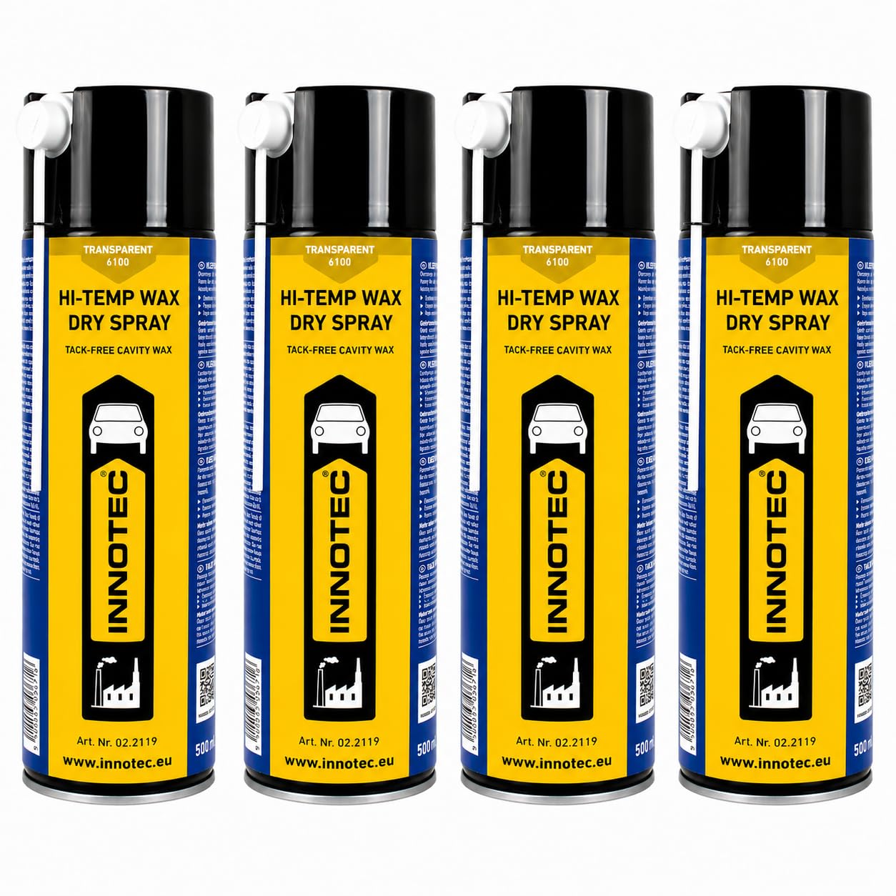 4 sztuki Innotec Hi-Temp Wax spray do ochrony podwozia i pustych przestrzeni w sprayu do smaru w sprayu - ochrona przed tłuszczem w sprayu do następnego poziomu dla motoryzacji i przemysłu – bez