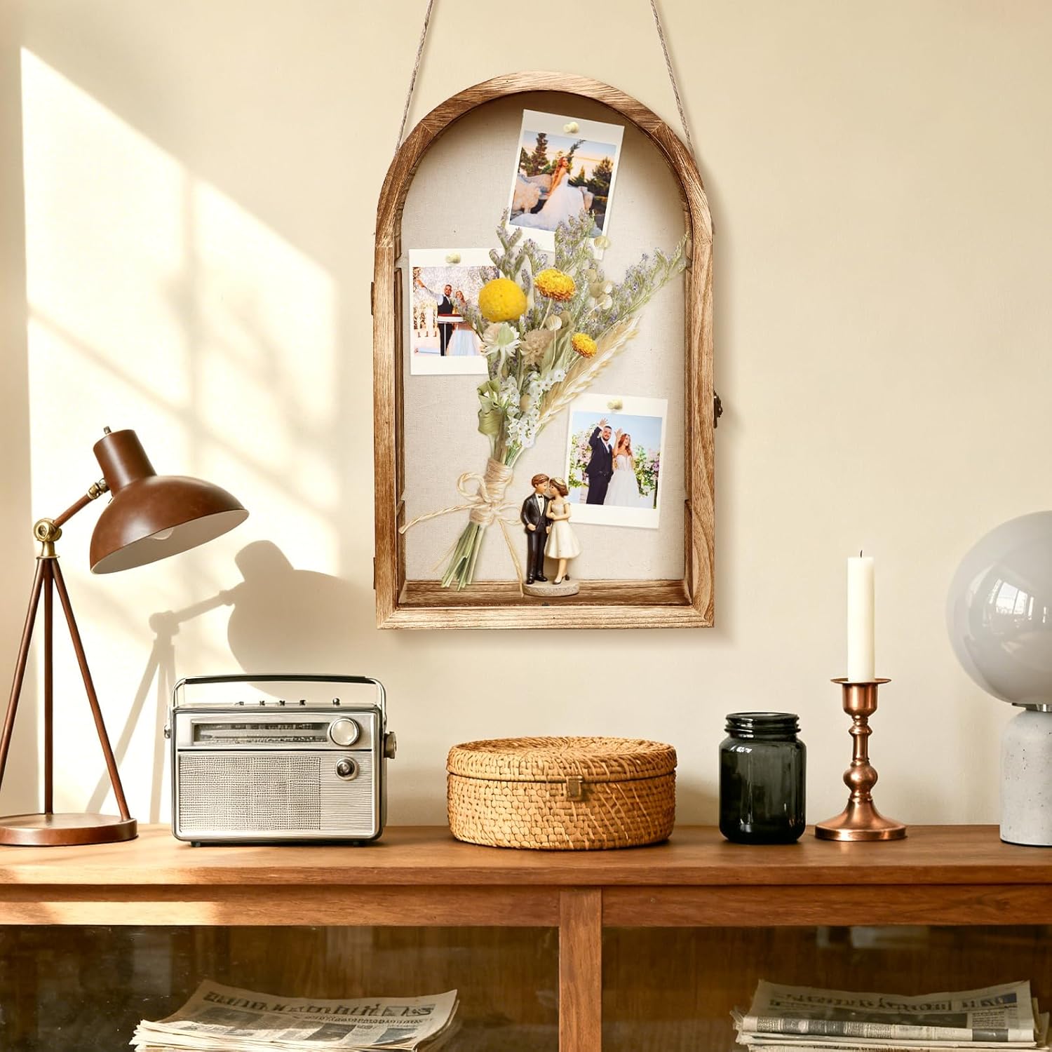 Dremisland Large Shadow Box Frame 10x16 Deep Shadow Boxes Display Case with Linen Back and Removable Shelves, Picture Frame Memory Box for Storage Wedding Bouquet, Keepsakes, Pet Memorial (Brown)