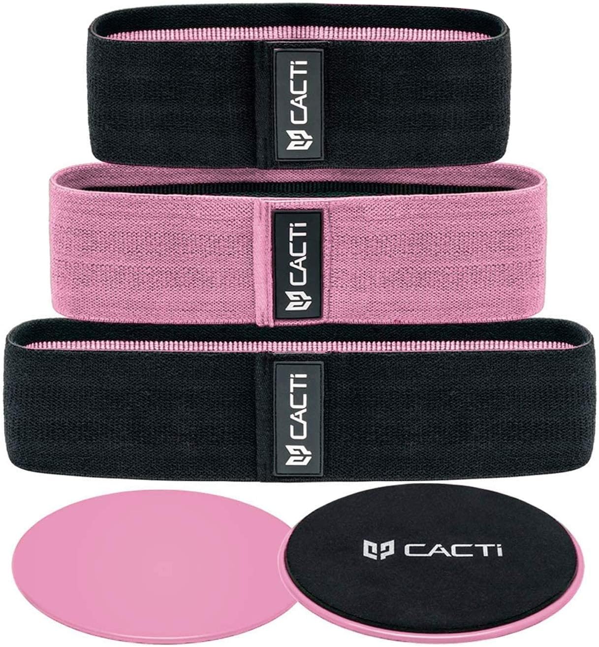 Fabric Resistance Bands & Core Sliders Exercise Set - 3 Booty Bands & 2 Strength Slides for Legs, Butt, Hips, Glutes, Abs, Shoulders & Arms - Non Slip & Non-Rolling (Bands & Sliders)