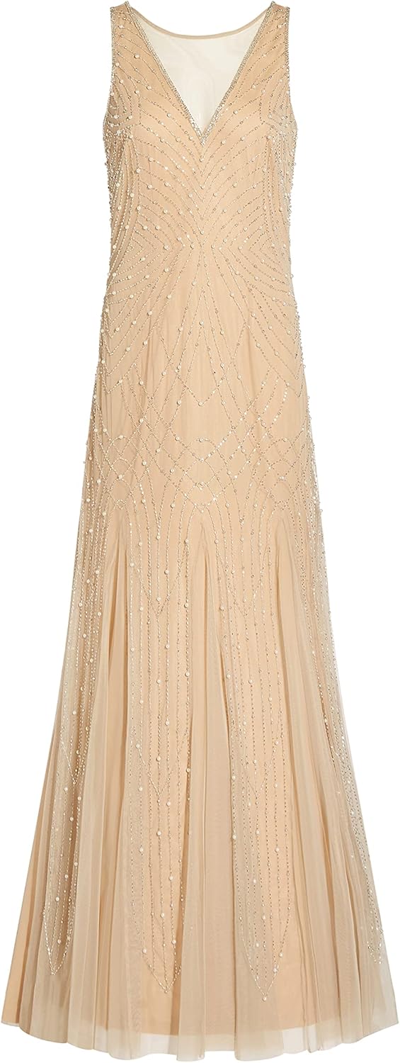 Adrianna Papell Women's Beaded Halter Godet Gown