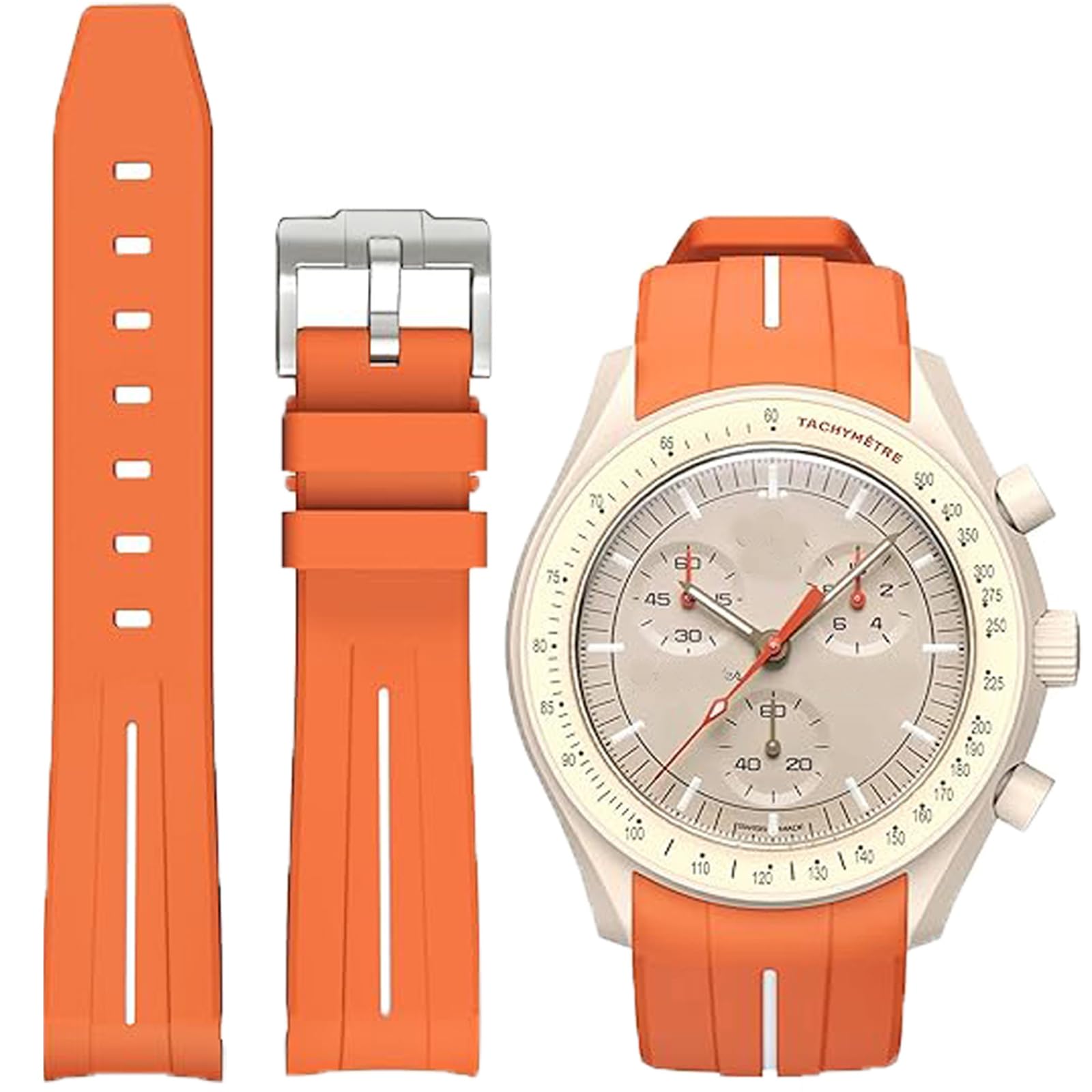 NiziruoupRubber Strap for Moonswatch Watch,Curved No Gap,Premium Soft Durable Silicone Rubber Band Compatible with Omega x Swatch MoonSwatch Speedmaster 20mm Replacement Band Strap for Men Women