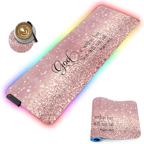 Miniatura 22 de Alfombrilla de mouse para juegos RGB personalizada y posavasos para café, base de goma antideslizante LED grande y brillante, alfombrilla de mouse