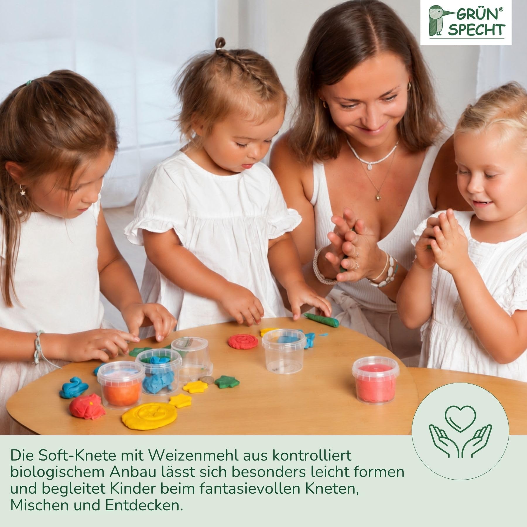 GrünSPECHT Biologische Zachte Kniklei – 4x120 G, Levensmiddelenkwaliteit, Mengbaar, Voor Kinderen Vanaf 2 Jaar