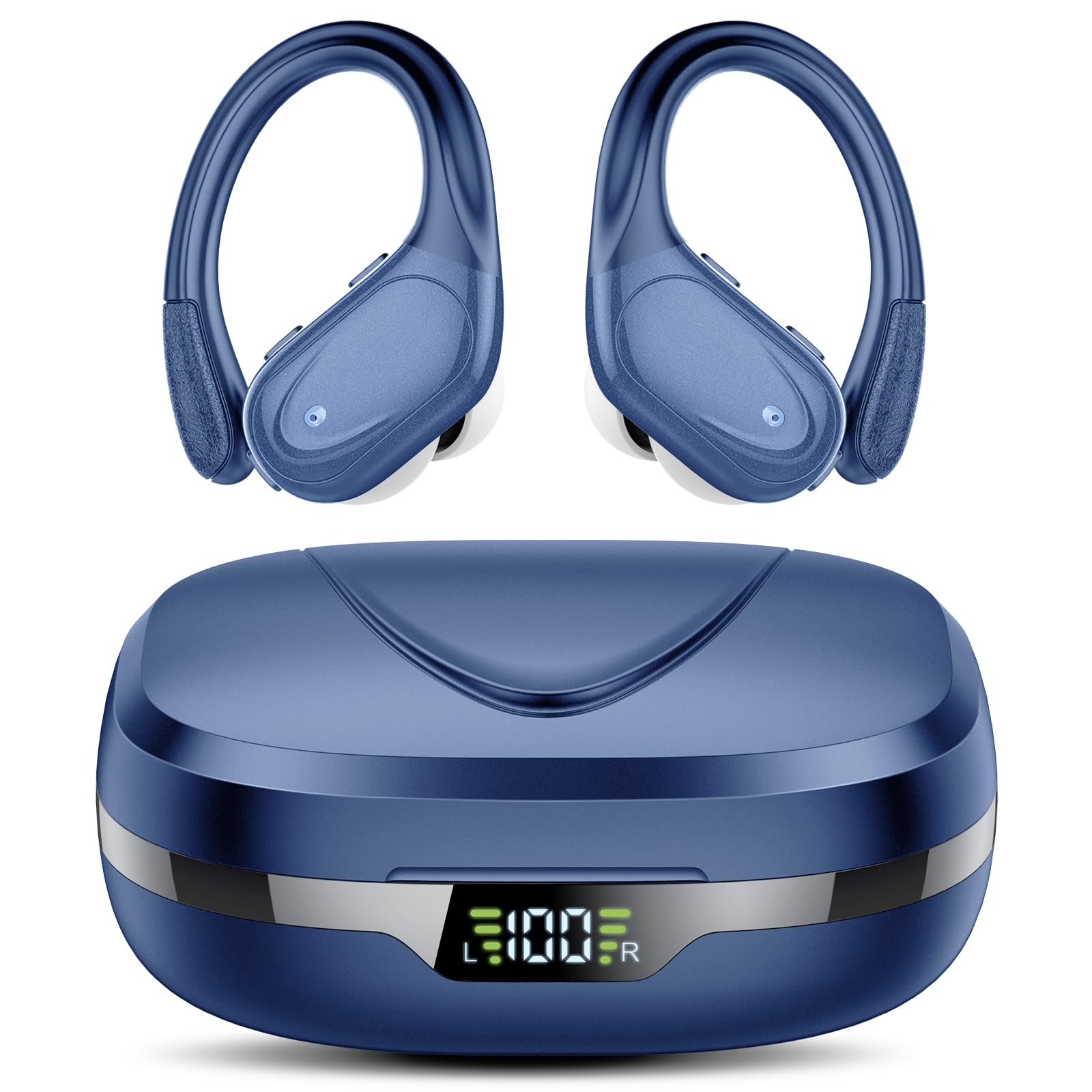 CASCHO Bluetooth Kopfhörer Sport, Kopfhörer Kabellos Bluetooth 5.3, 60 Std Kabellose Kopfhörer mit Tiefer Bass, In Ear Kopfhörer mit 4 ENC Klarer Mic, IPX7 wasserdichte Ohrhörer mit Ohrhaken Hellblau