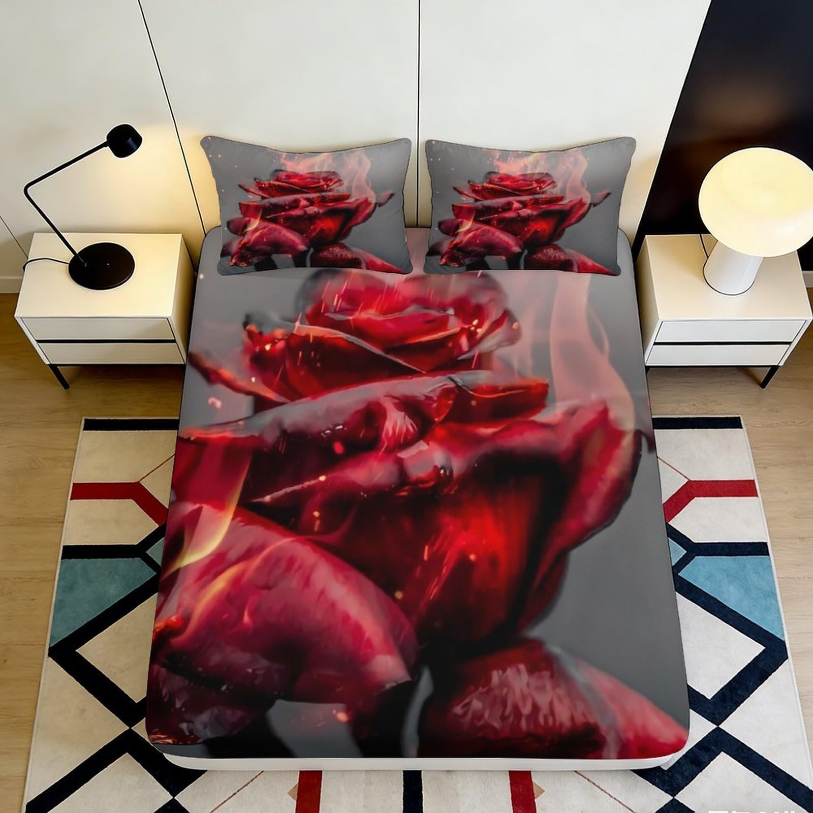 3D Printed romantic rose Fitted Sheet, Microfiber soft touch, wrinkle resistant, apartment bedding, stylish decor, bed cover for main bedroom 90x200x25cm