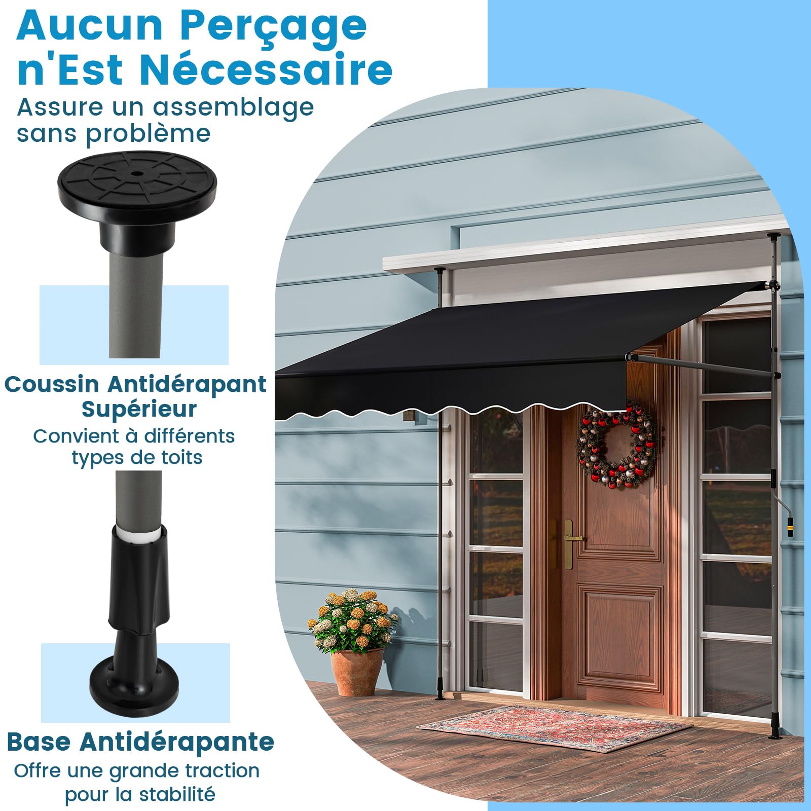 RELAX4LIFE Store Banne Manuel Rétractable avec Manivelle | Auvent Rétractable Résistant aux UV, Imperméable | Hauteur&Angle Réglable | Store Banne sans Percage pour Balcon, Terrasse (2,5x2,3 M,Noir)
