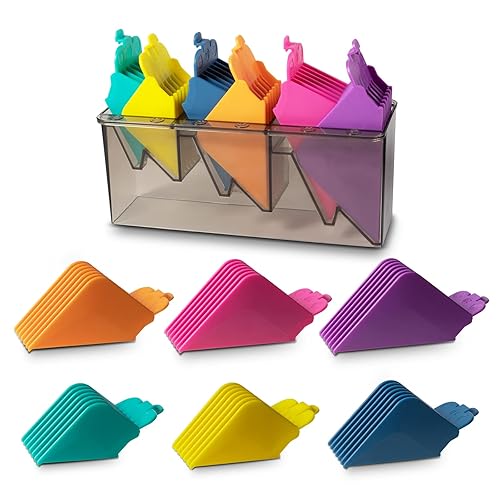 Juego de protectores de cortaúñas de 10, 12, 14, 16, 18, 20, compatible con la mayoría de cortadoras Wahl, codificado por colores con organizador,