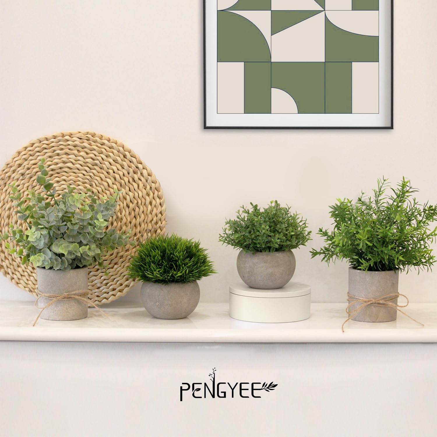 MIMITOOU Lot de 4 Mini Plantes artificielles en Pot en Plastique Artificiel romarin Vert pour la Maison, Le Bureau, la Cuisine, la décoration de comptoir. …