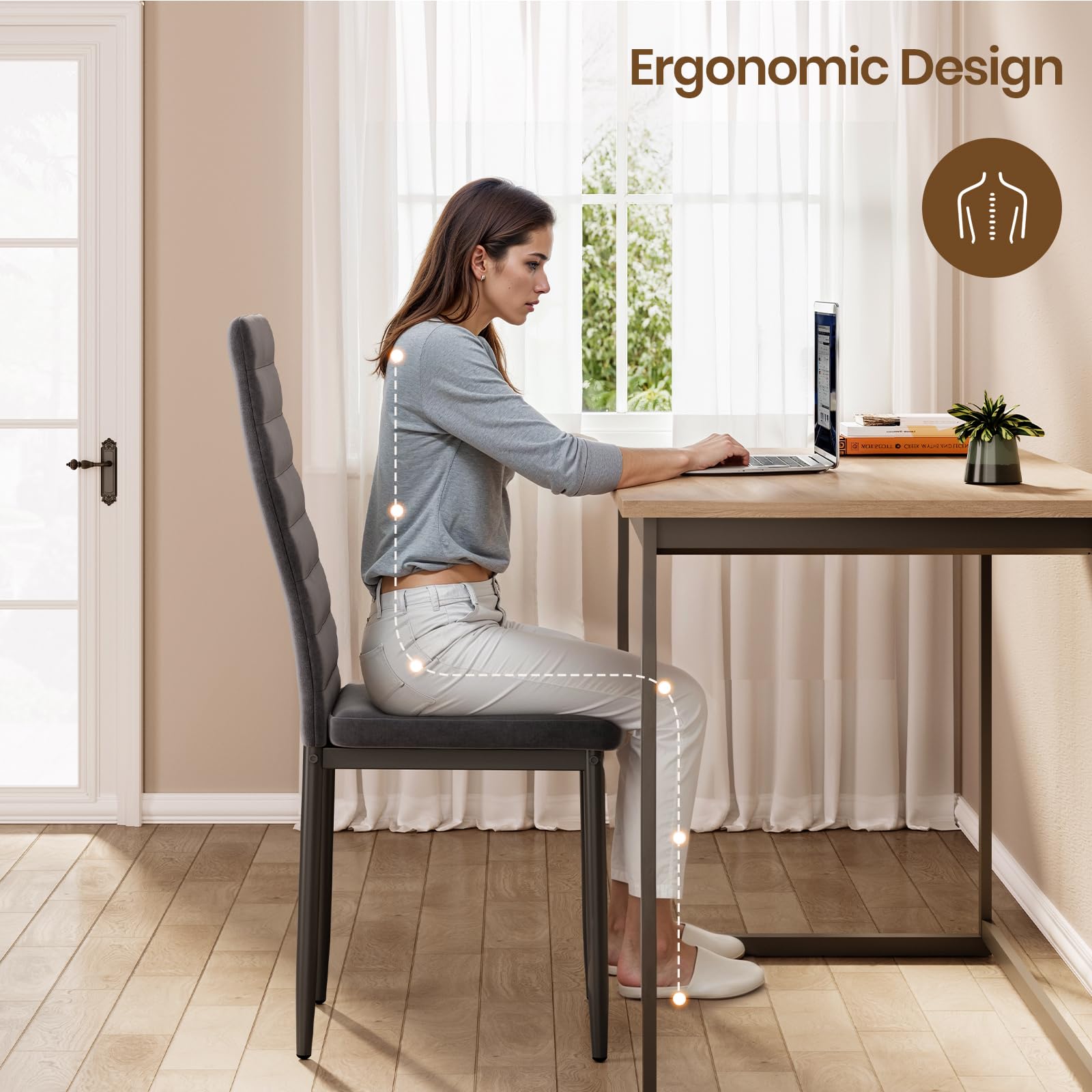 Bealife Esszimmerstühle 6er Set, Esszimmerstühle für Küche und Esszimmer, Polsterstuhl aus Samt mit hoher Rückenlehne, Modern (Dunkelgrauer Samt, 6er Set)