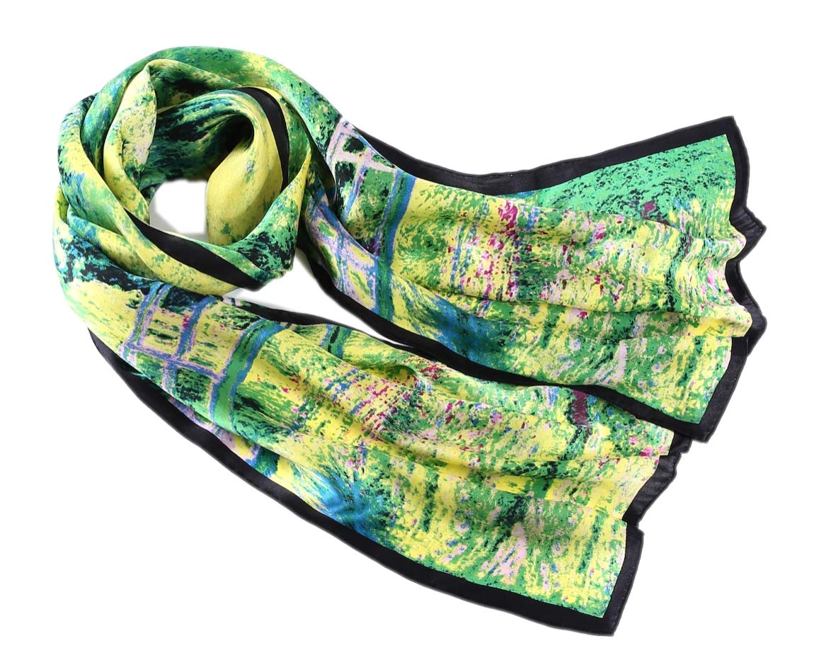 Prettystern Women's Monet - The Japanese Bridge P662 Green Silk Scarf Art Prints Painting Claude Monet Water-Lily Pond The Japanese Bridge P662