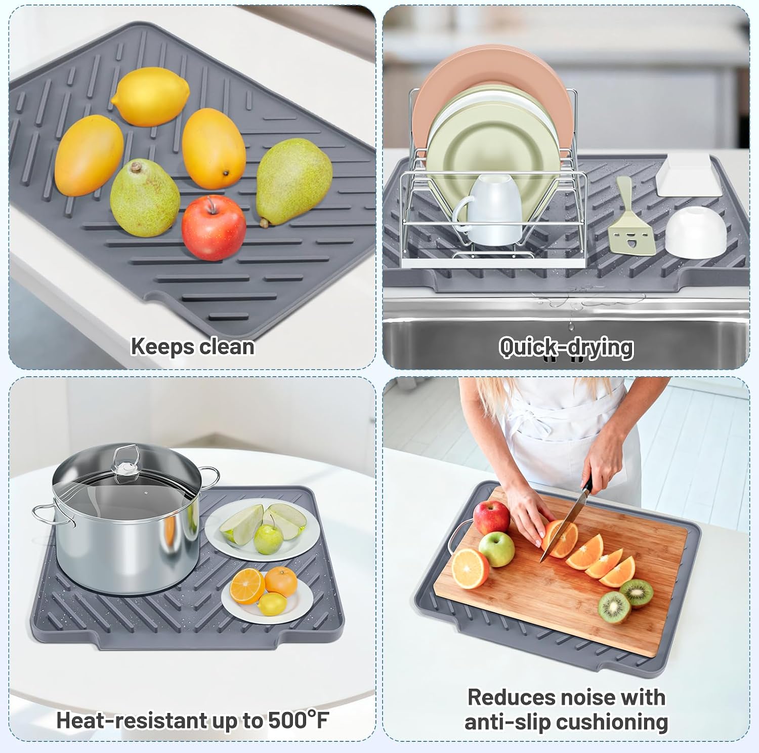 Silicone Dish Drying Mat for Kitchen Counter Essentials Wider Drain Spout