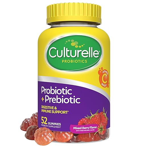 Culturelle Daily Probiotic Gummies for Women & Men, Berry Flavor, 52 Count, Naturally-Sourced Daily Probiotic + Prebiotic for Digestive Health, Non-GMO & Vegan