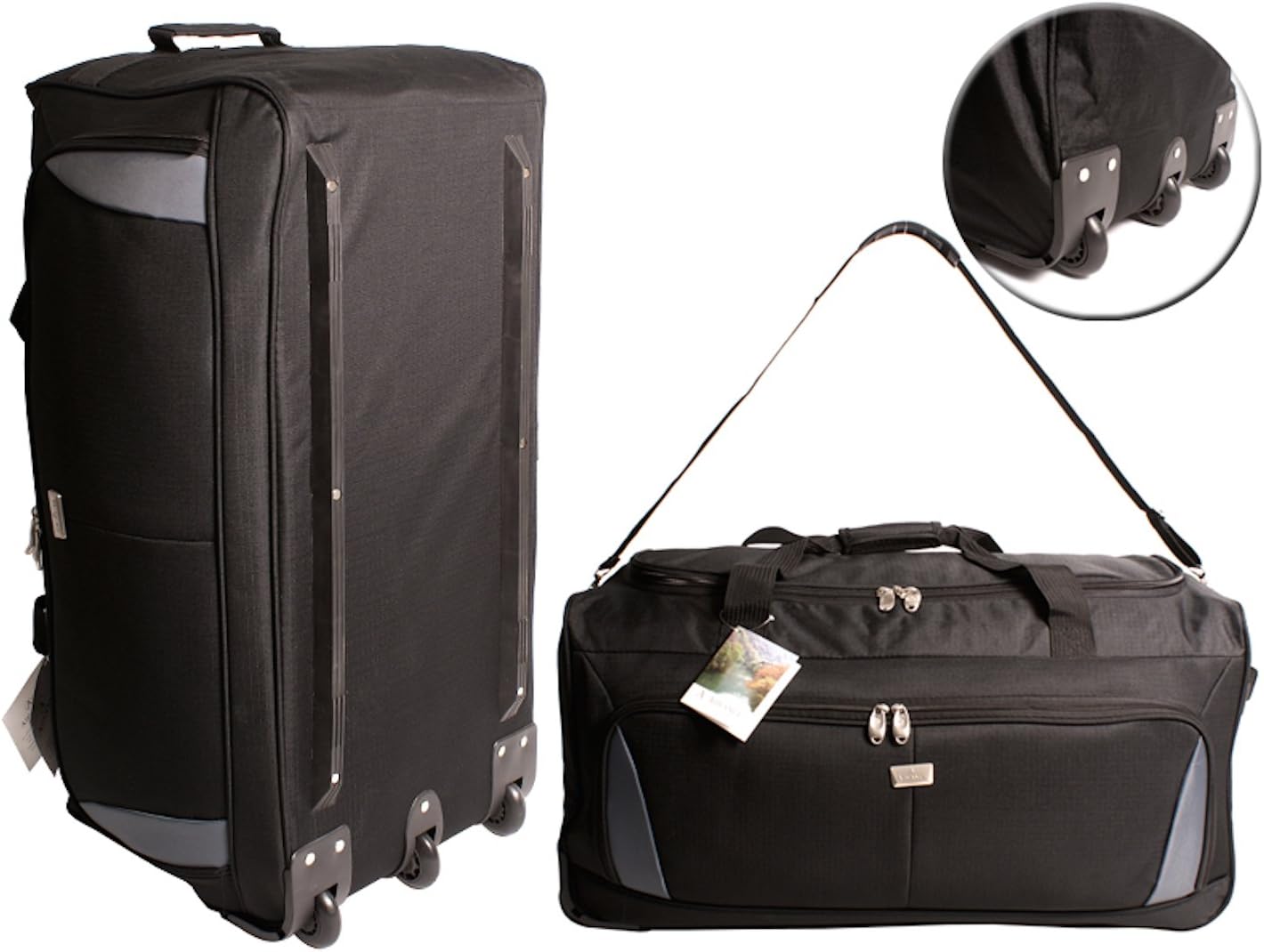 Extra Large Heavy Duty Wheeled Travel Holdall Festival Holiday Duffle Bag in Black, Ideal Going Away Bag, 30 inches Three Wheeled Holdall