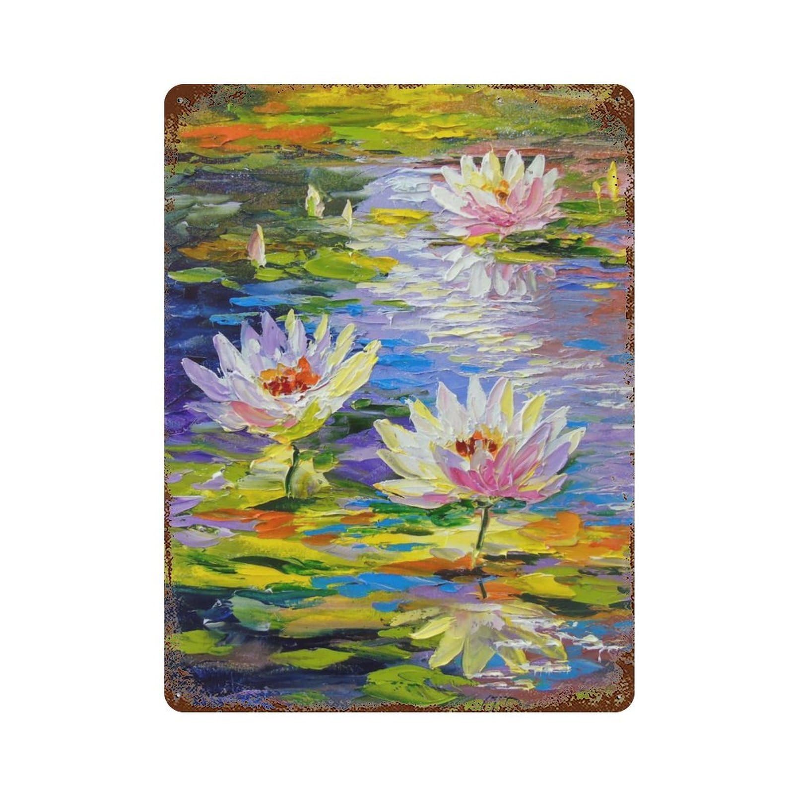 Vintage Rust Metal Sign Water Lilies in The Pond 15.7"x11.8", Shabby Chic Decor for Cafe, Home Bar And Lounge Decor