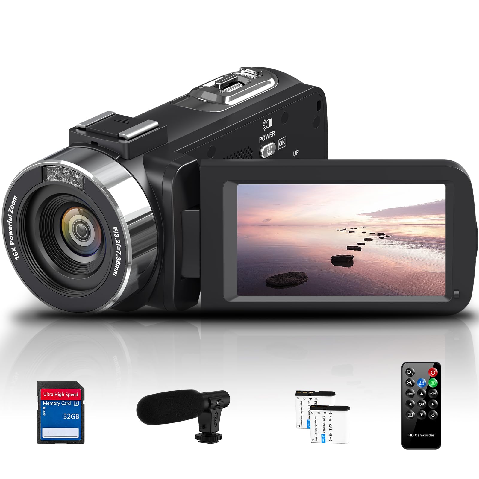 Camcorder Video Camera 4K Ultra 44MP with IR Night Vision,18X Digital Zoom Camcorder Recorder 3" 270° Rotation Touch screen Vlogging Camera for YouTube with Remote Control,2 Batteries,32GB SD Card