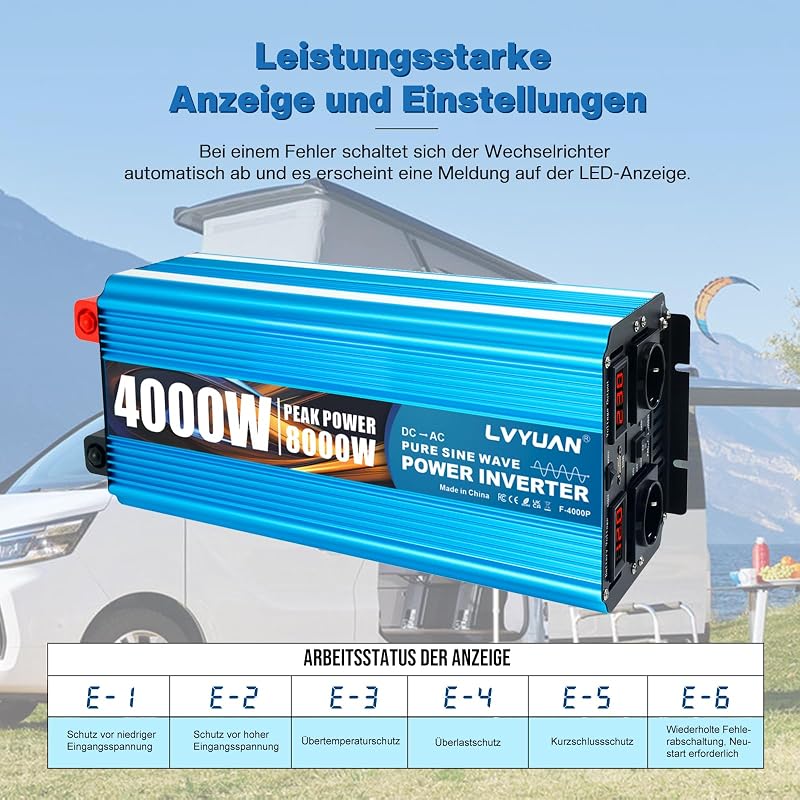 LVYUAN 4000W/8000W Tiszta szinusz inverter 12V-230V áramátalakító távirányítóval