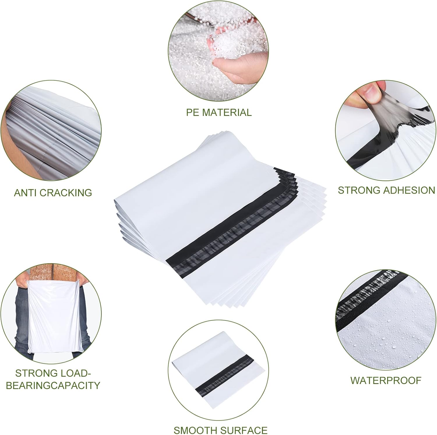 SJPACK 500pcs 14.5x19 Poly Mailers 2.5 Mil Envelopes Shipping Bags with Self Sealing Strip, White Poly Mailers