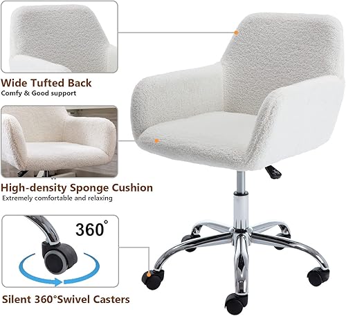 Miniatura 4 de Henf Silla de tocador blanca, silla de escritorio, pequeña silla giratoria ajustable para maquillaje en casa, linda silla con forma de carcasa con