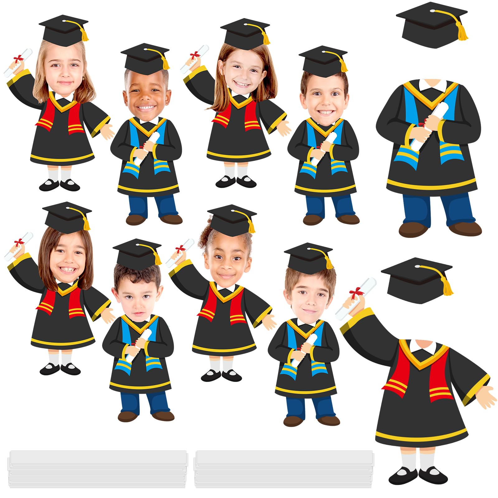 Cinrobiye 48 Set Graduation Hat Gown Cutout，Preschool Grad Bulletin Board Decoration Grad Paper Cut Outs Photo Picture Frames Craft Kit Classroom