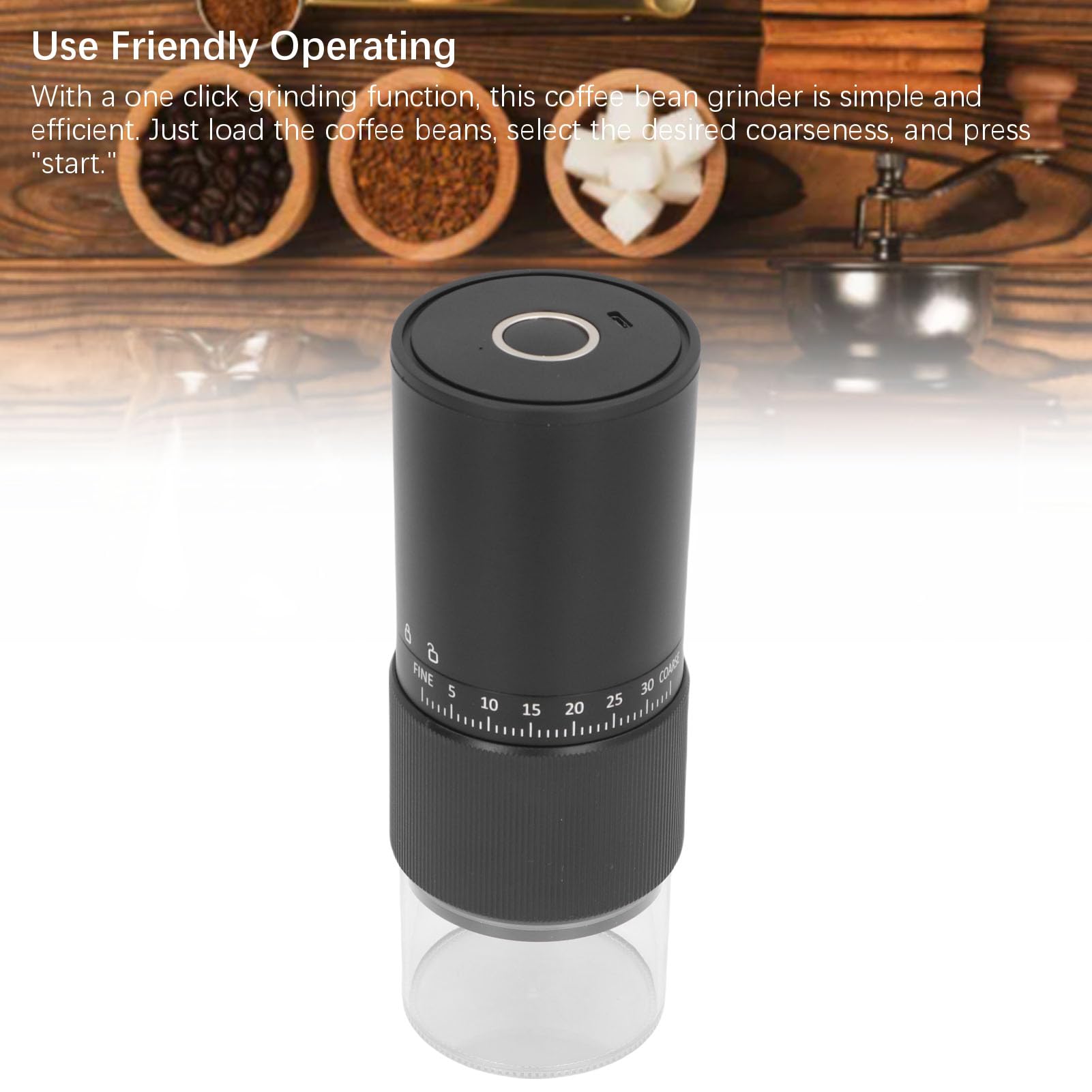 Molinillo de café en Grano de Rebaba Cónica de Cerámica con Carga USB Ajustable Portátil para el Hogar, Viajes, Camping, Oficina, Molinillo de café Recargable