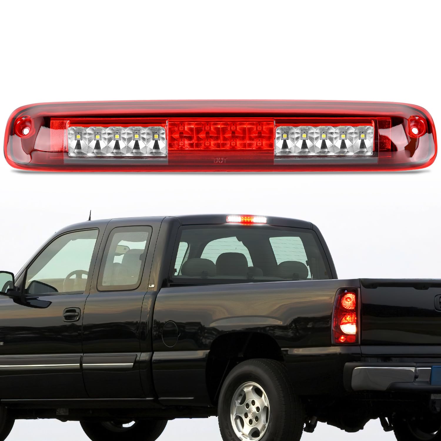 Nilight Third Brake Light for Chevy GMC 1500 2500 3500HD 1999-2006, Red