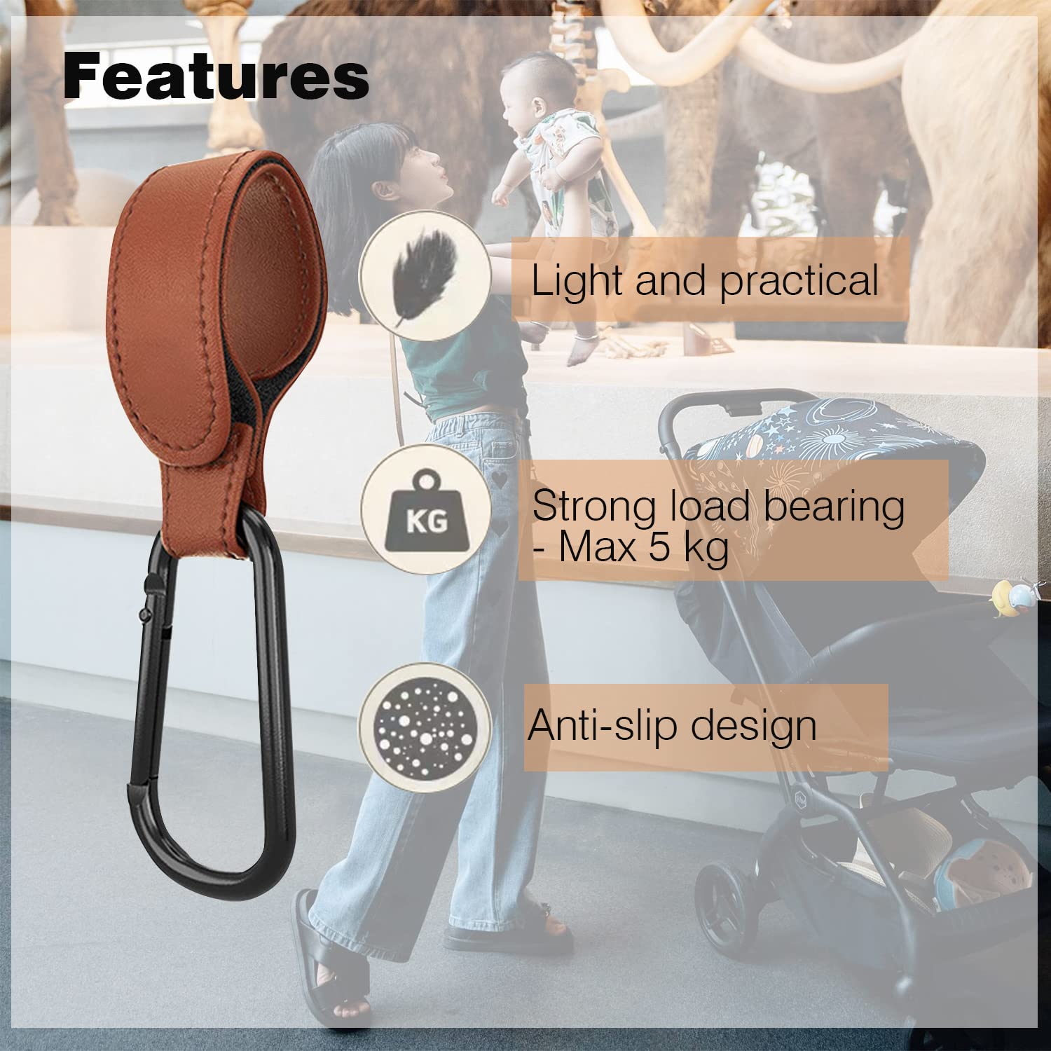 Ganci Passeggino Edibaby In Pelle - 2 Moschettoni Universali Per Borse E Zaini - Foto 4