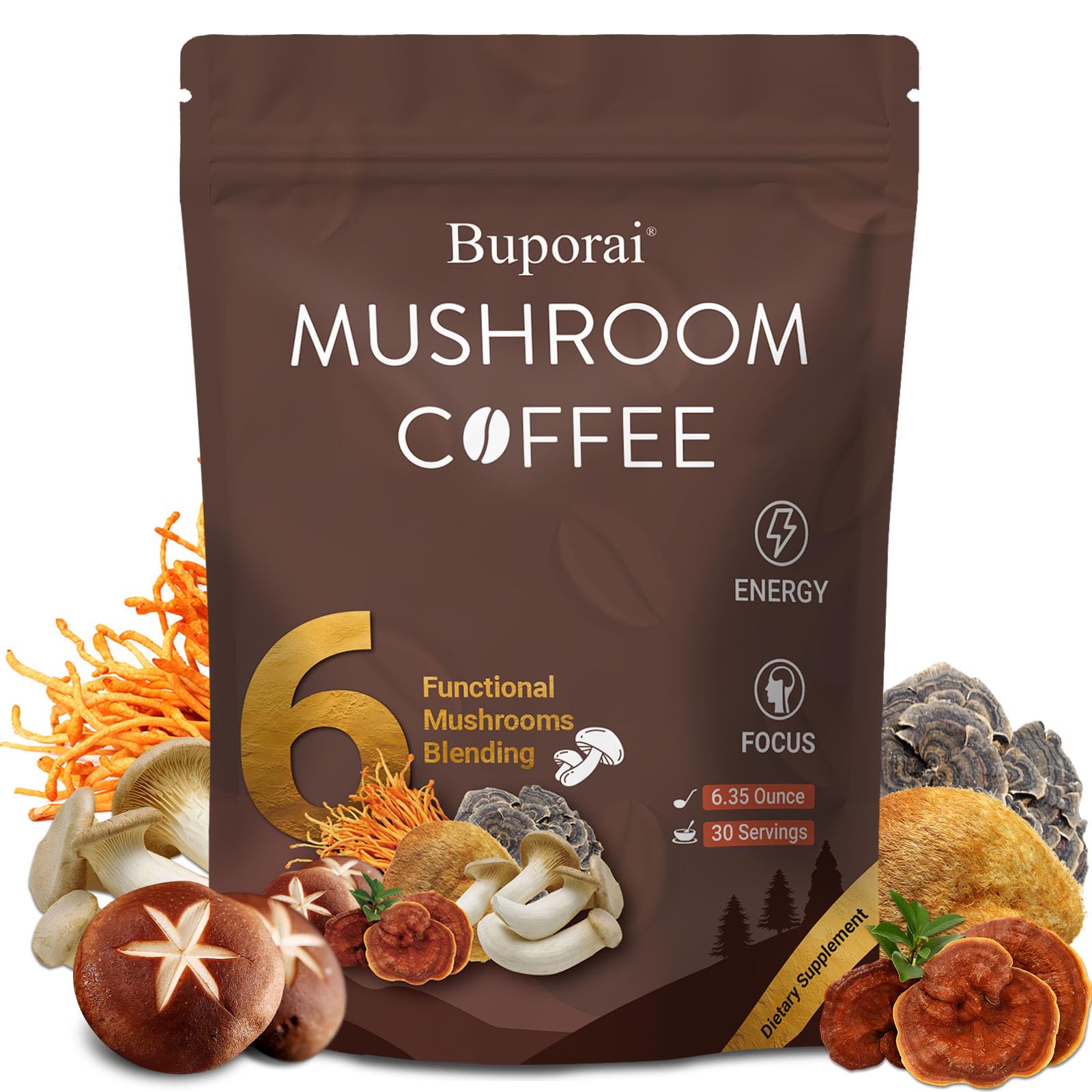 Mushroom Coffee Instant Mushroom Coffee with 6 Mushrooms Lions Mane Cordyceps Turkey Tail Other for Energy Focus Digestion
