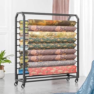 Heavy Duty Mobile Fabric Storage Rack - Adjustable Steel Organizer on Wheels for Vinyl Spools, Tablecloths, Car Wraps - Commercial Grade Storage Solution for Crafts & Workshops