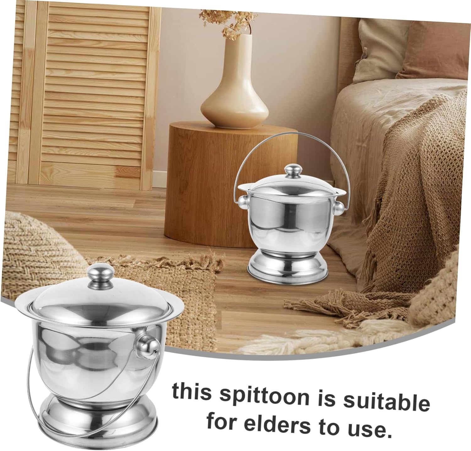 Stainless Steel Urine Bucket with Lid Portable Bedpan for Elderly and Boy Girl Durable Spittoon with Non-Skid Base Easy to Clean Urinal for Home and Travel