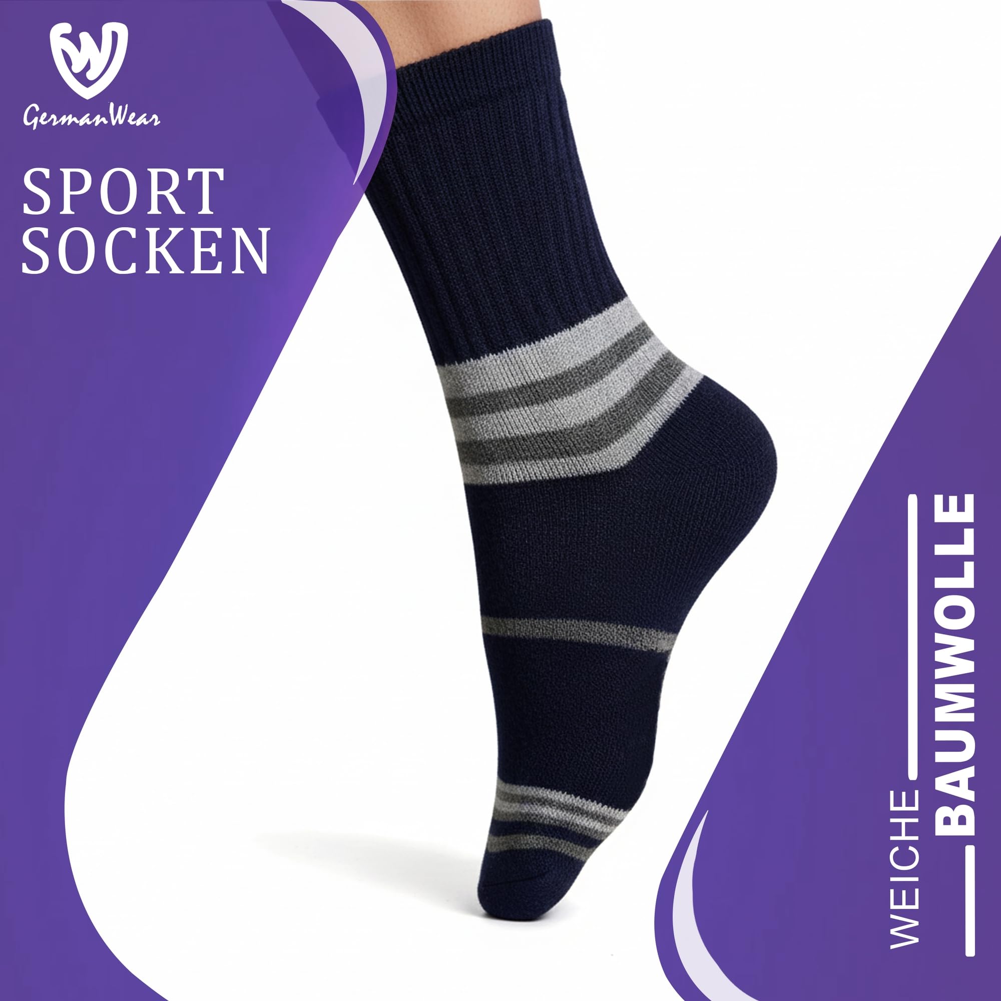 German Wear Sportsocken Frotteesocken Atmungsaktive Trainingssocken für Laufen Fitness & Alltag Socken