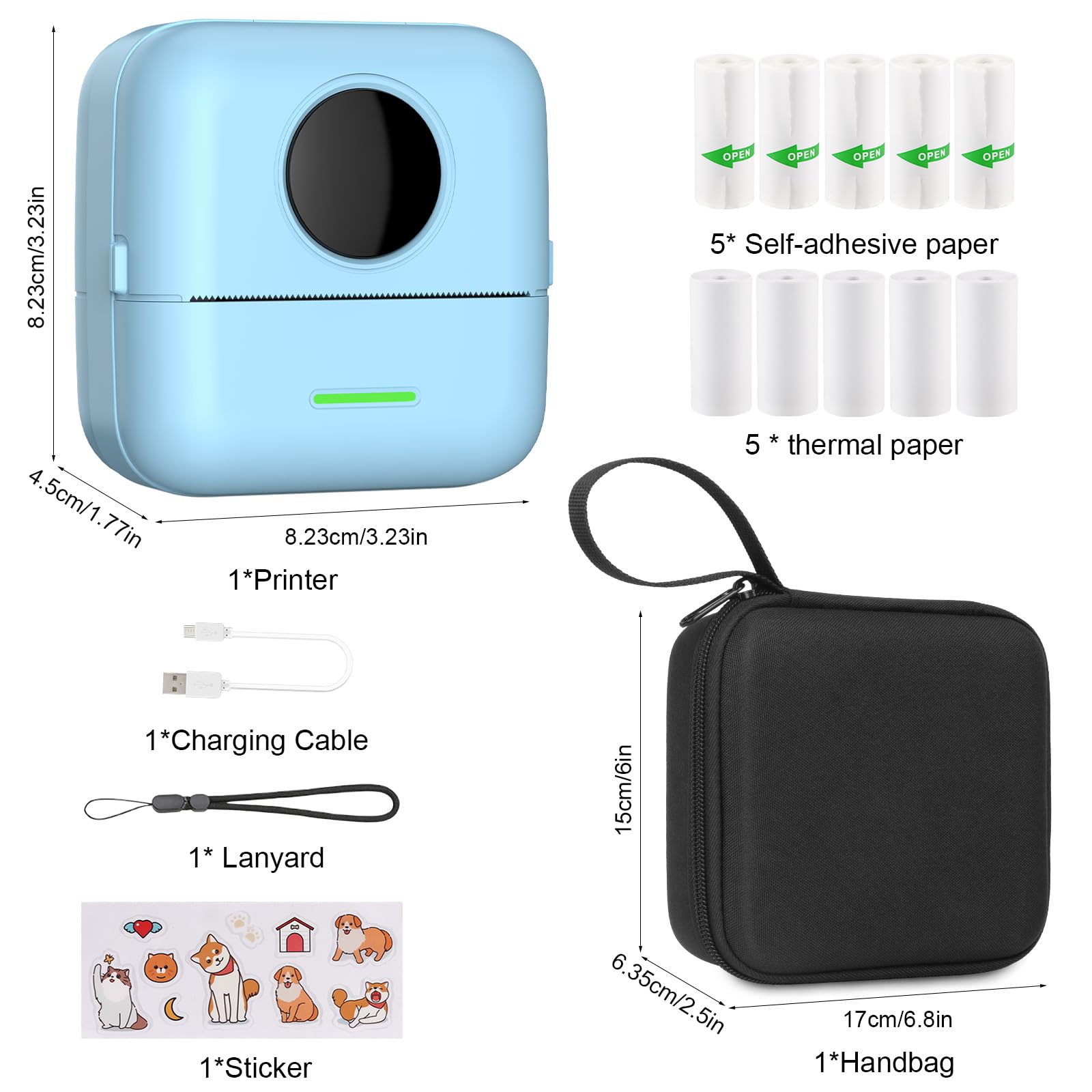 Mini Stampante Fotografica con Custodia, Mini Stampante Termica Stampante Fotografica Istantanea Portatile con 10 rotoli di carta Bluetooth Stampante Termica per Fotografica Note Elenco Memo