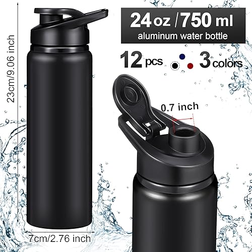 Miniatura 7 de CHENGU Juego de 12 botellas de agua de aluminio de 17 onzas, botella de agua de metal para bicicleta deportiva, botellas de viaje reutilizables con
