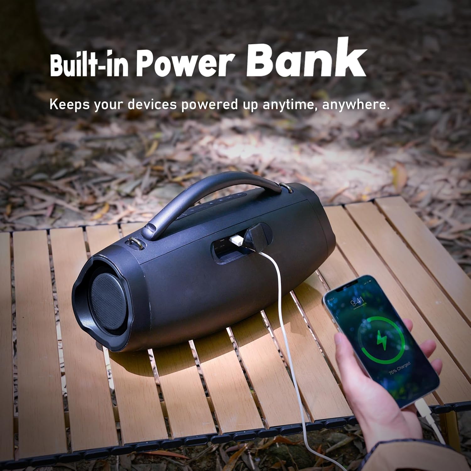 DOSS Extreme Boom Pro D200 240W Peak Outdoor Speaker, Punchy Bass, 26H Playtime, Beat-Synced Light, BT5.4, Stereo Pairing, IPX6 Waterproof for Camping, Beach, Tailgate Party-Camo Black - Image 9