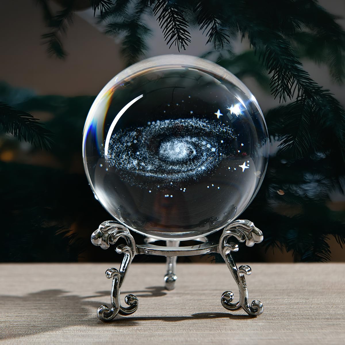 3D Laser Etched Galaxy Crystal Ball with Stand, 60mm Glass Sphere Decorative Balls Paperweight, Space Milky Way Astronomy Gifts
