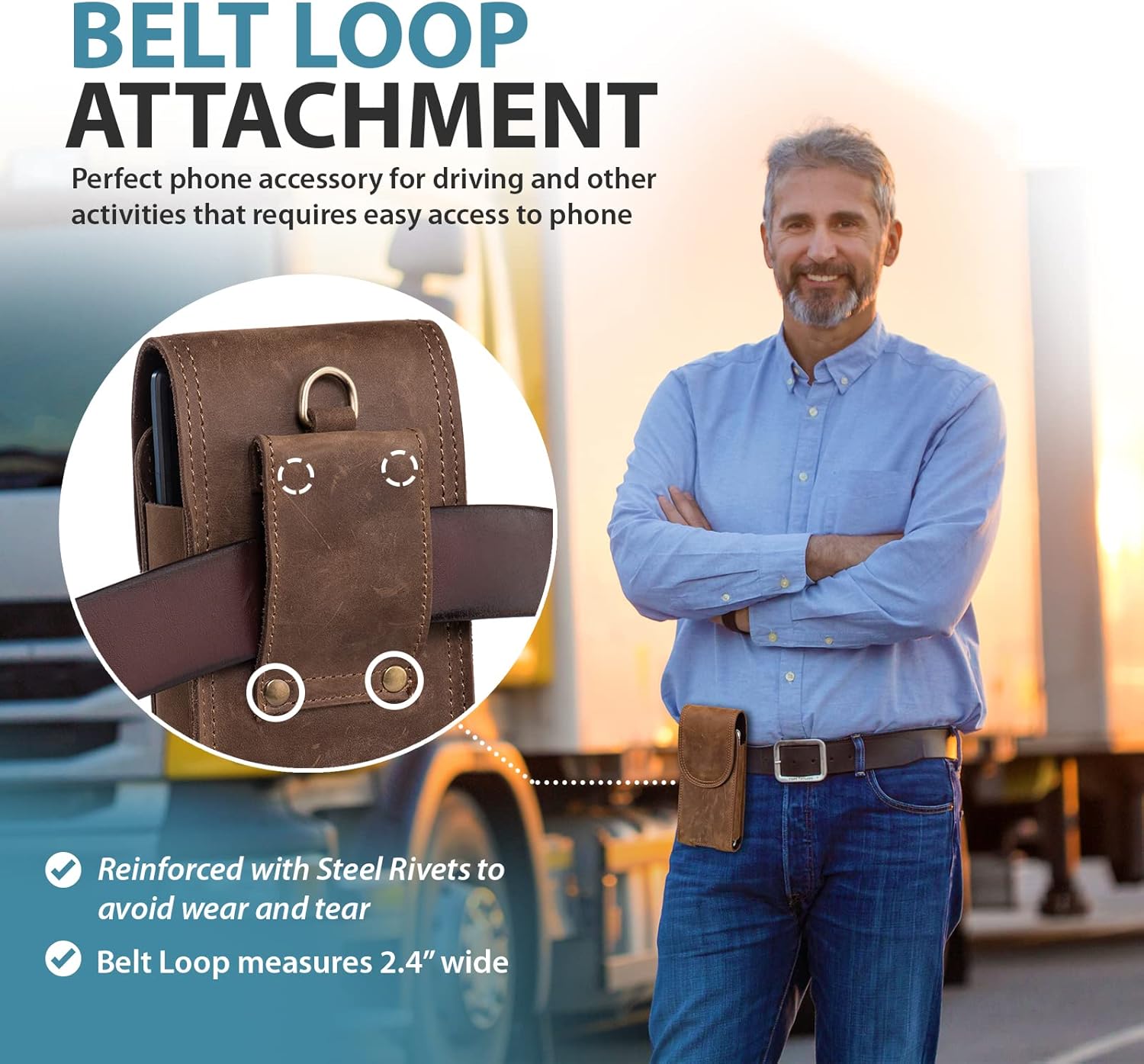 Hengwin Genuine Leather Phone Holster for Men, Belt Pouch Cell Phone Holder Belt Clip Holster Case Fit for iPhone 17 Pro Max 16 Pro Max 15 Pro Max 14 Pro Max Samsung Galaxy S25 Ultra S24 Ultra (Brown) - Image 6