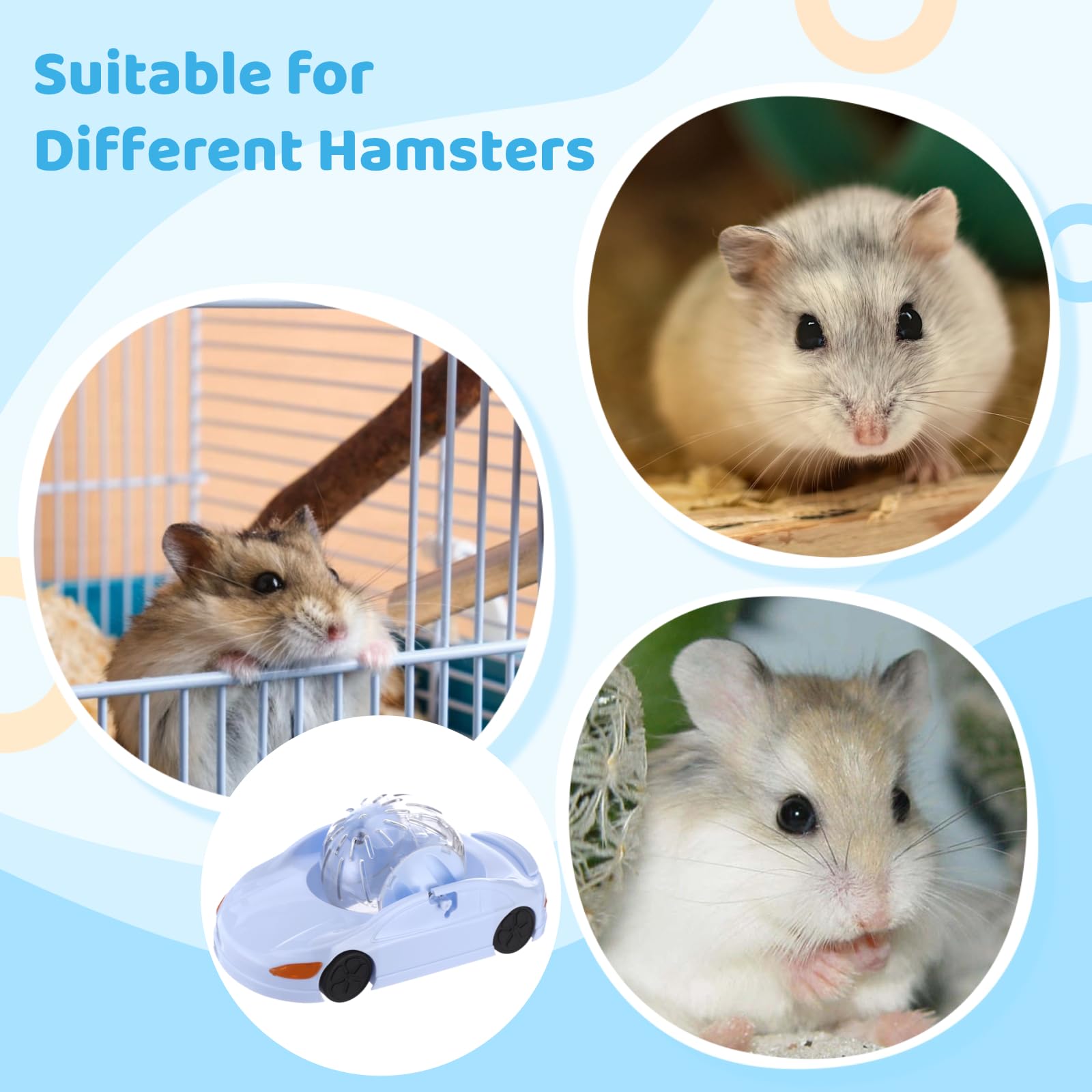 Hamster-Laufrad, Hamster-Auto-Laufkugel mit transparenter Kugel, 3 Modi, Spielzeug für Zwerghamster und Rennmäuse, leise, Stabiler Stand, 360° Sicht, leicht zu reinigen, Blau