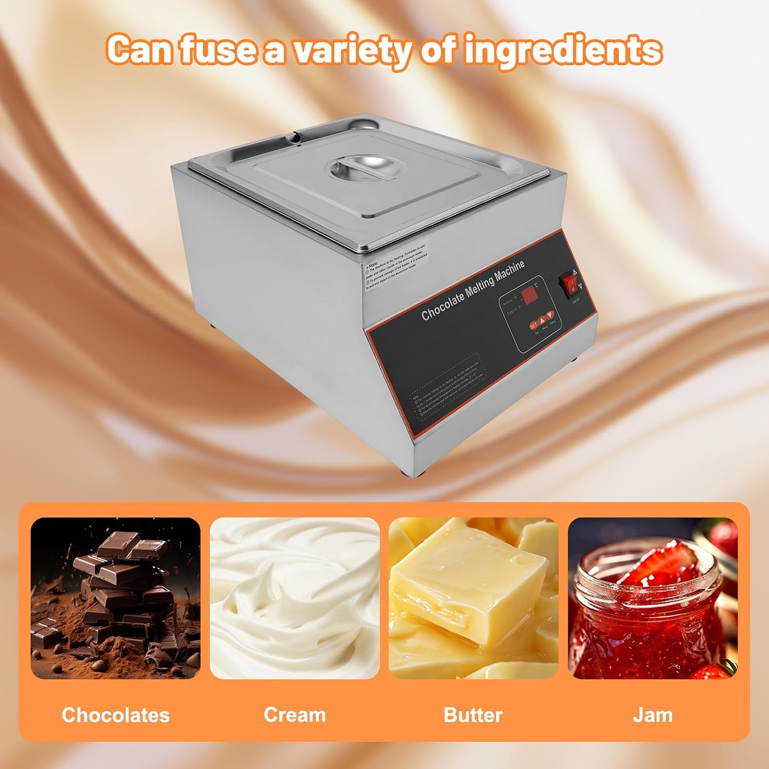 Chocolate Tempering Machine, Commercial Chocolate Melting Pot with TEMP Control 32-203°F, 500W Stainless Steel Electric Commercial Food Warmer For Chocolate/Milk/Cream Melting and Heating