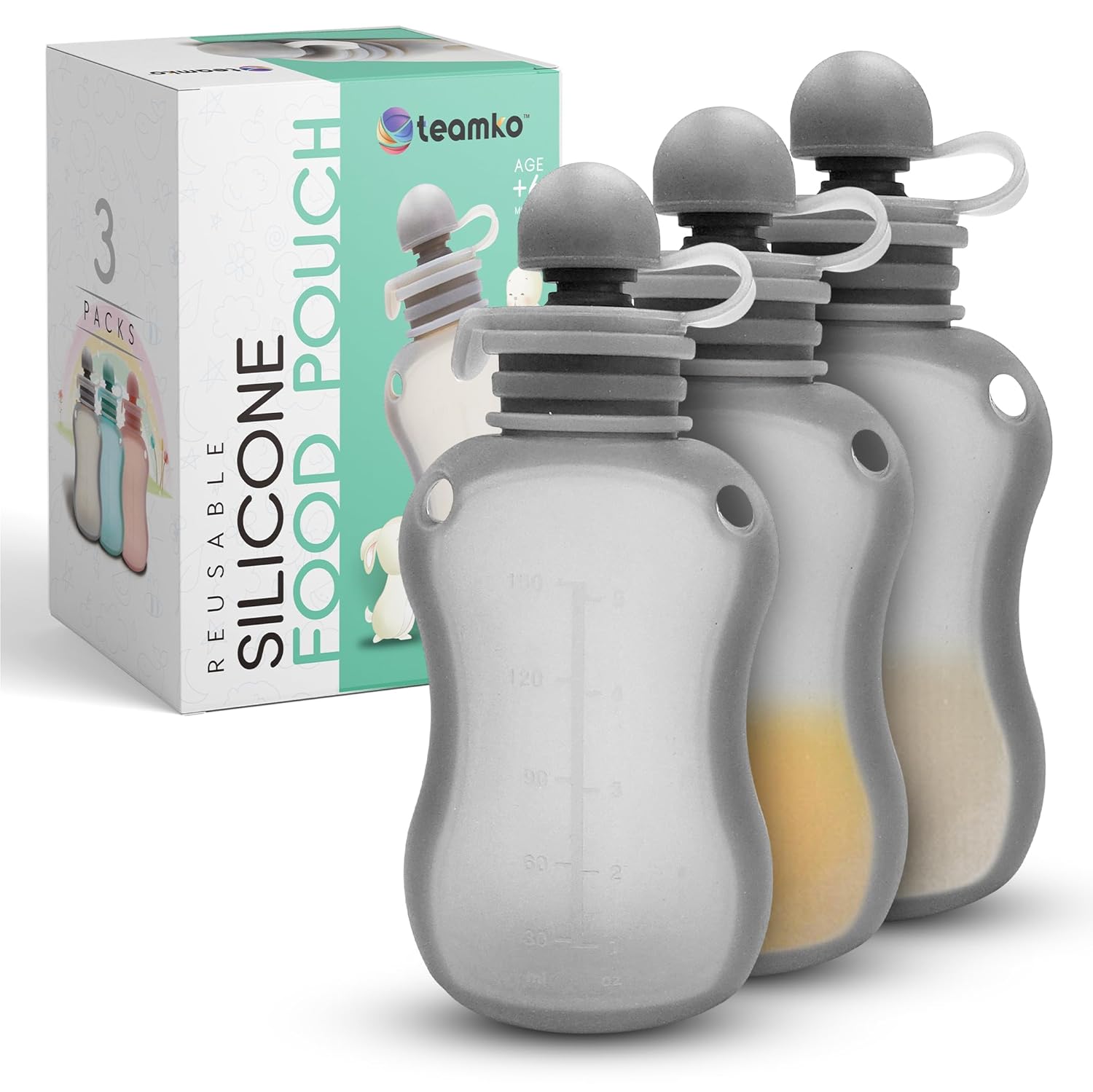 Silicone Reusable Baby Food Pouches: BPA-Free and Eco-Friendly, 5 oz Refillable Pouches for Toddlers and Babies (3-Pack)