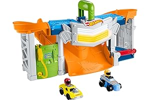 Little People Hot Wheels Toddler Toy Race and Go Track Set with...