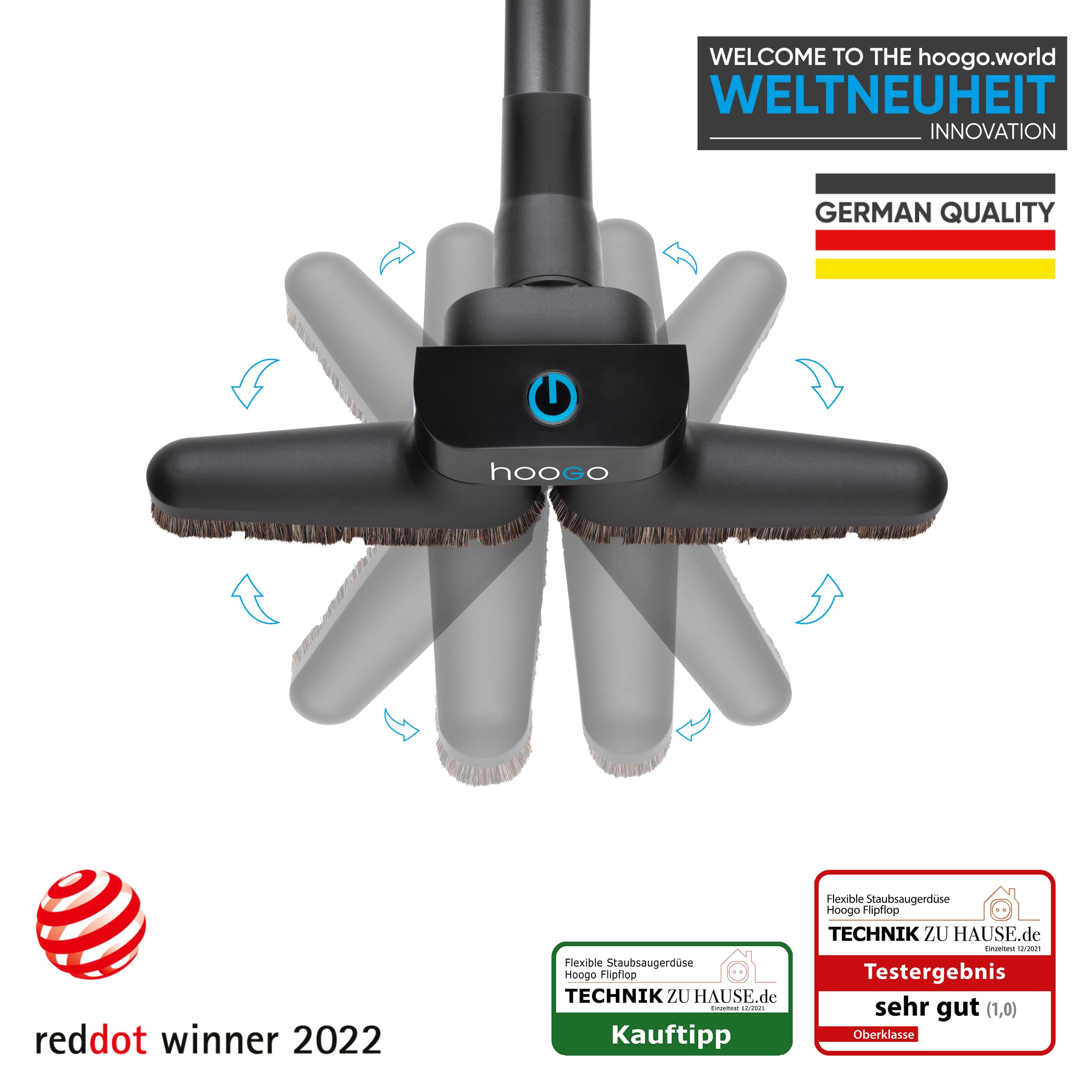 hoogo Staubsauger flipflop Universal Bodendüse flex | passend für alle runden 35/32mm Staubsaugerrohre | inkl. Adapter | flexibel, schnell, gründlich, sauber!