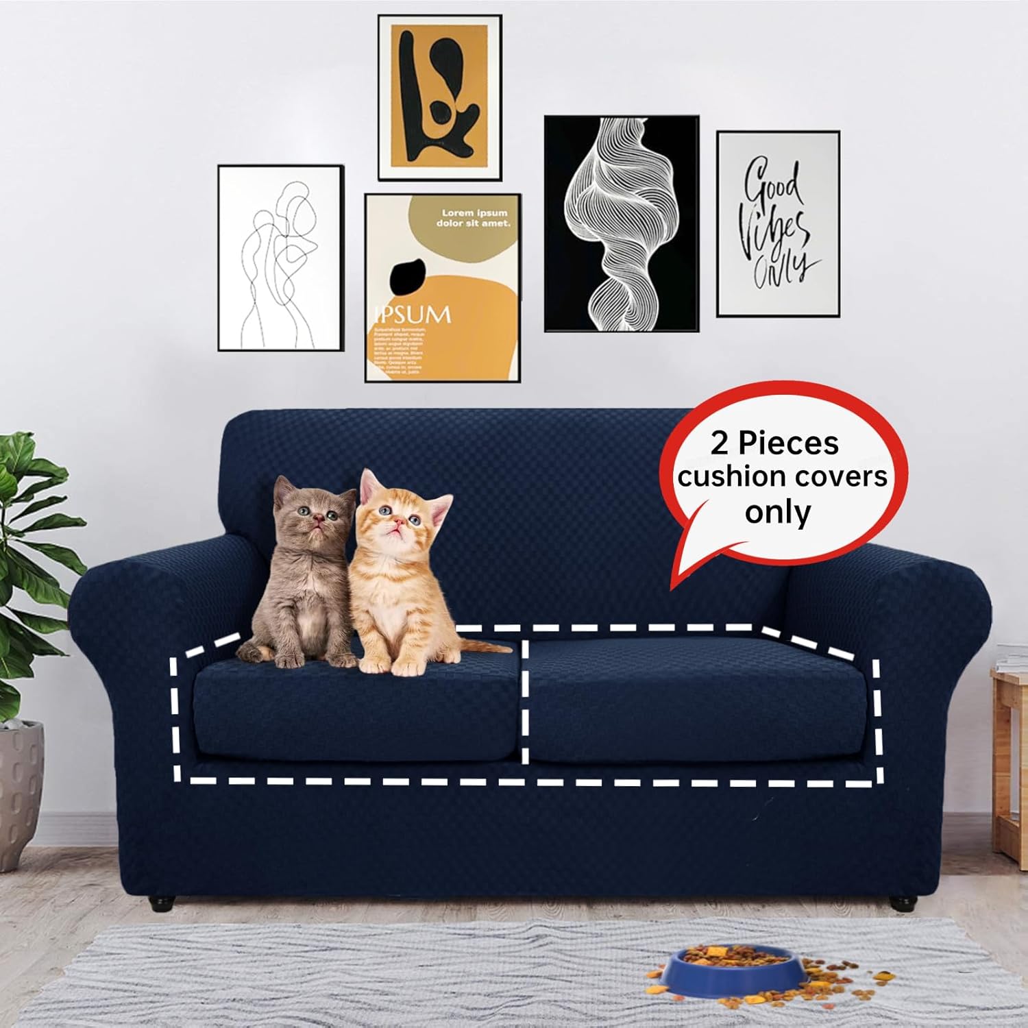 【Clearance】 Stretch Individual Cushion Covers Sofa Loveseat Seat Cushion Slipcovers Soft Couch Cover Replacement Large Checkered Furniture Protector with Elastic Bottom (2 Pc Cushion Cover, Navy)