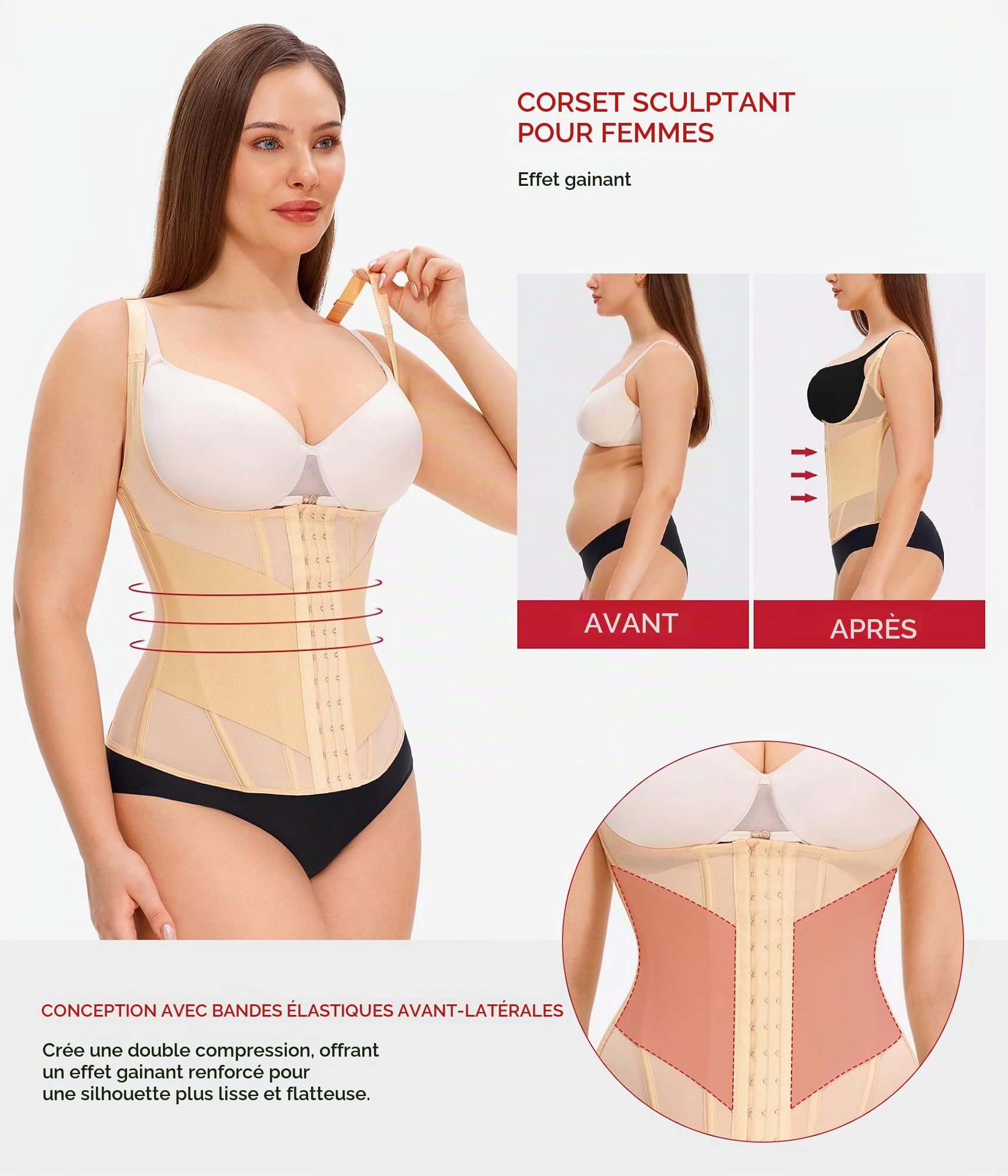 Nebility Femme Gaine Amincissante Ventre Plat Invisible Corset Minceur Waist Trainer Serre Taille Body Gainant Femme Ventre Plat Ceinture Post Accouchement