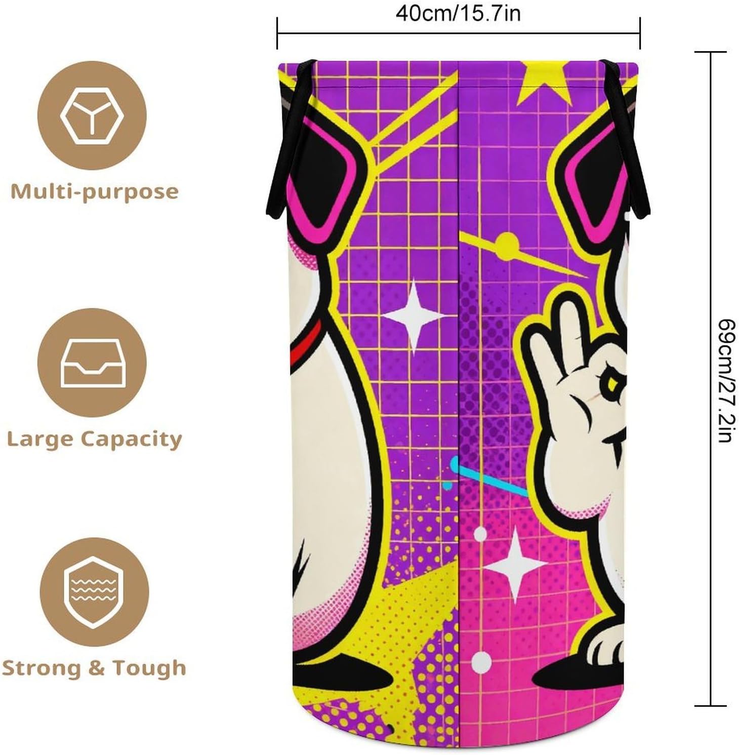 Cute Pug Dog Print Laundry Hamper Portable Lightweight Clothes Hampers Fashion Dirty Laundry Storage Basket Large Capacity Foldable Clothes Baskets for Bathroom Bedroom