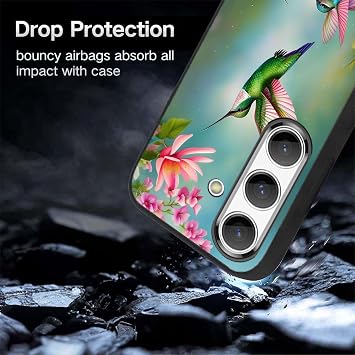 for Samsung Galaxy A15 5G Case,Slim Shock-Absorption Anti-Scratch Soft Shell Cover,Unique Hummingbird and Flowers Design