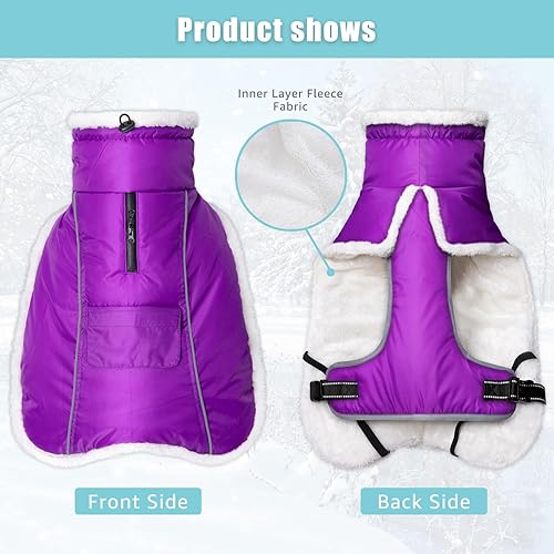Miniatura 2 de Abrigo de invierno para perros grandes, impermeable y reflectante para perro con forro polar, cuello alto ajustable, abrigos para clima frío para