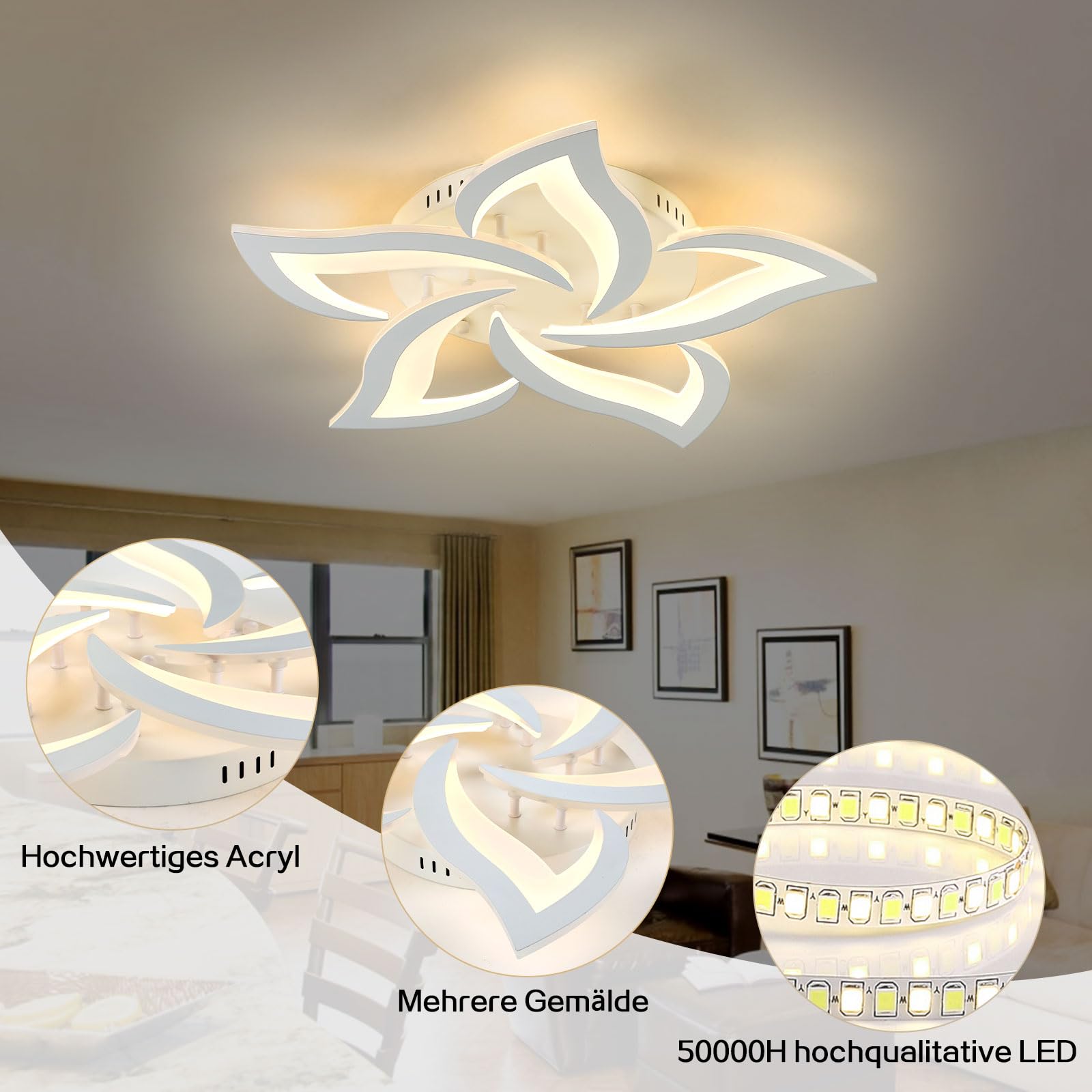 Sky angle Plafoniera Led soffitto stile Moderno con ALEXA e Google Home, Dimmerabile Lampadario Camera da letto con Telecomando (Diametro 63cm)
