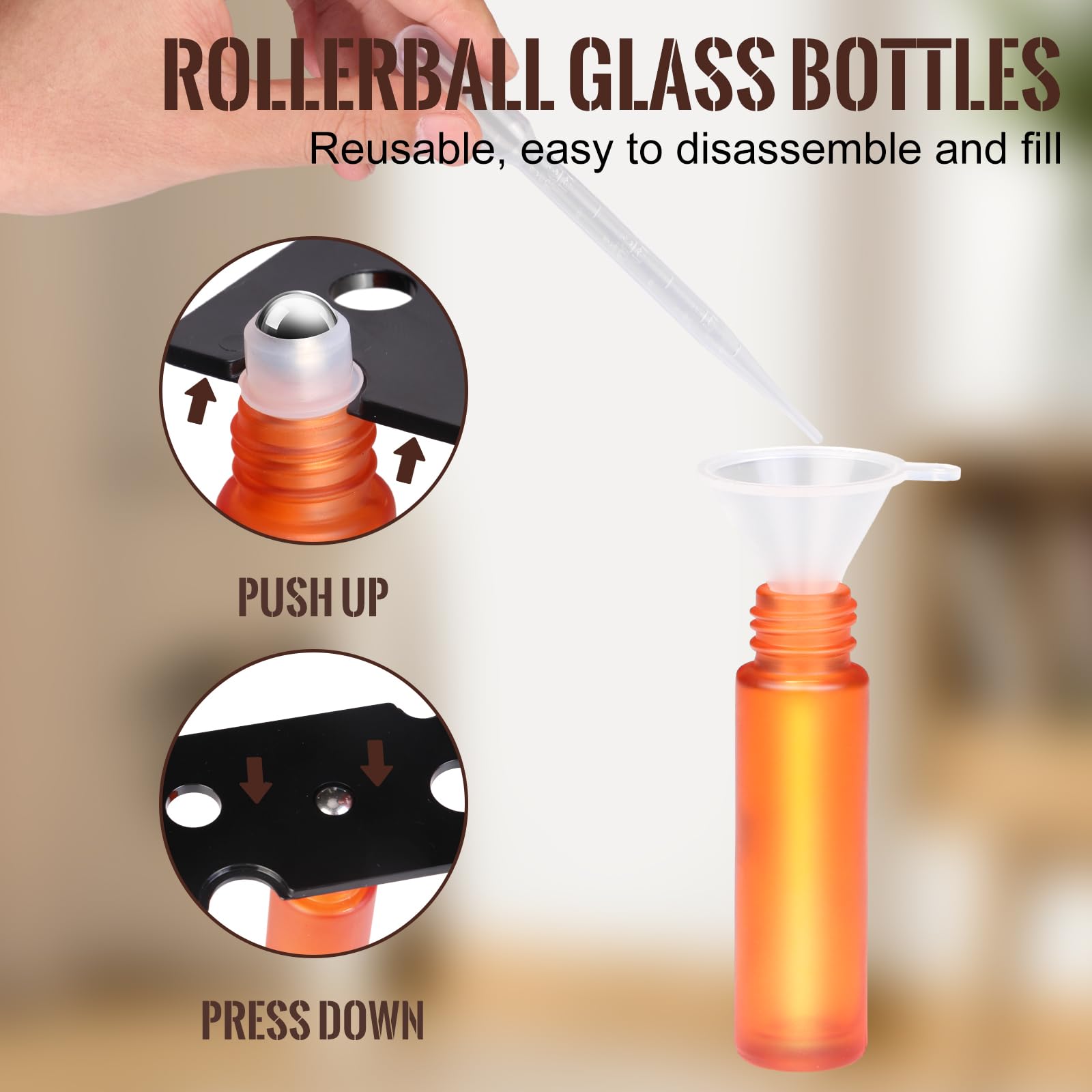 POFIBO 16 Piezas Roll On Bottle Botellas Aceites Esenciales con Bolas de Acero Inoxidable,Botellas de Aceite Esencial de 10 ml,Roll on Rellenable para Aceites Esenciales, Aromaterapia, Perfumes